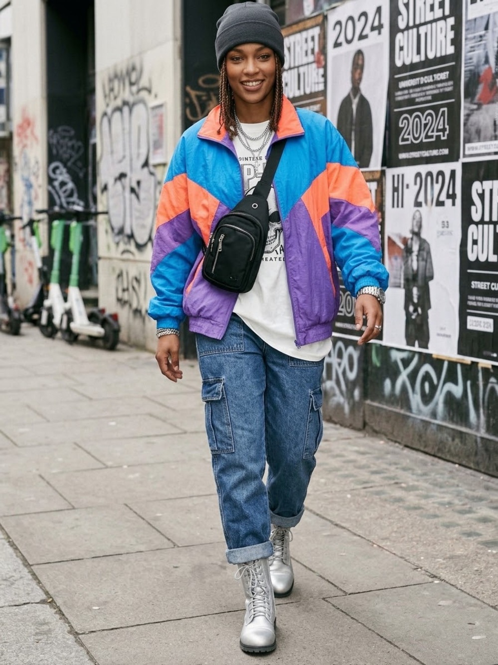 Women's Silver Combat Moto Lace-Up Boots — Metallic Streetwear Style